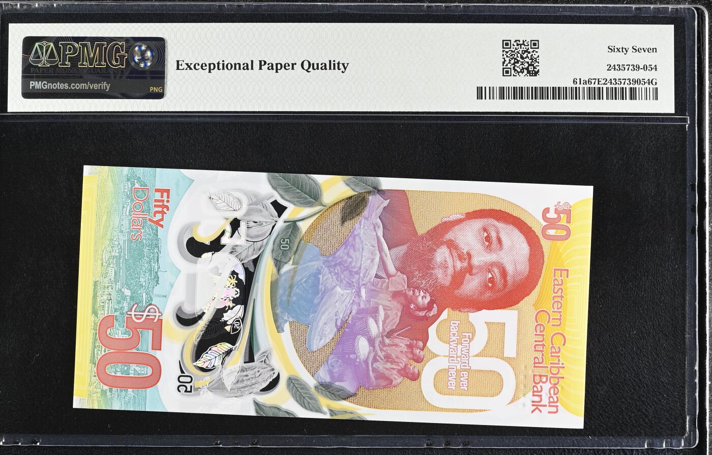【礼羽收藏】🌏世界钱币拍卖第130期 【AA122288】2024年东加勒比50元塑料纪念钞 AA首发冠 无3457尾88 发发号 朦胧号 PMG67分 高分靓号 值得拥有