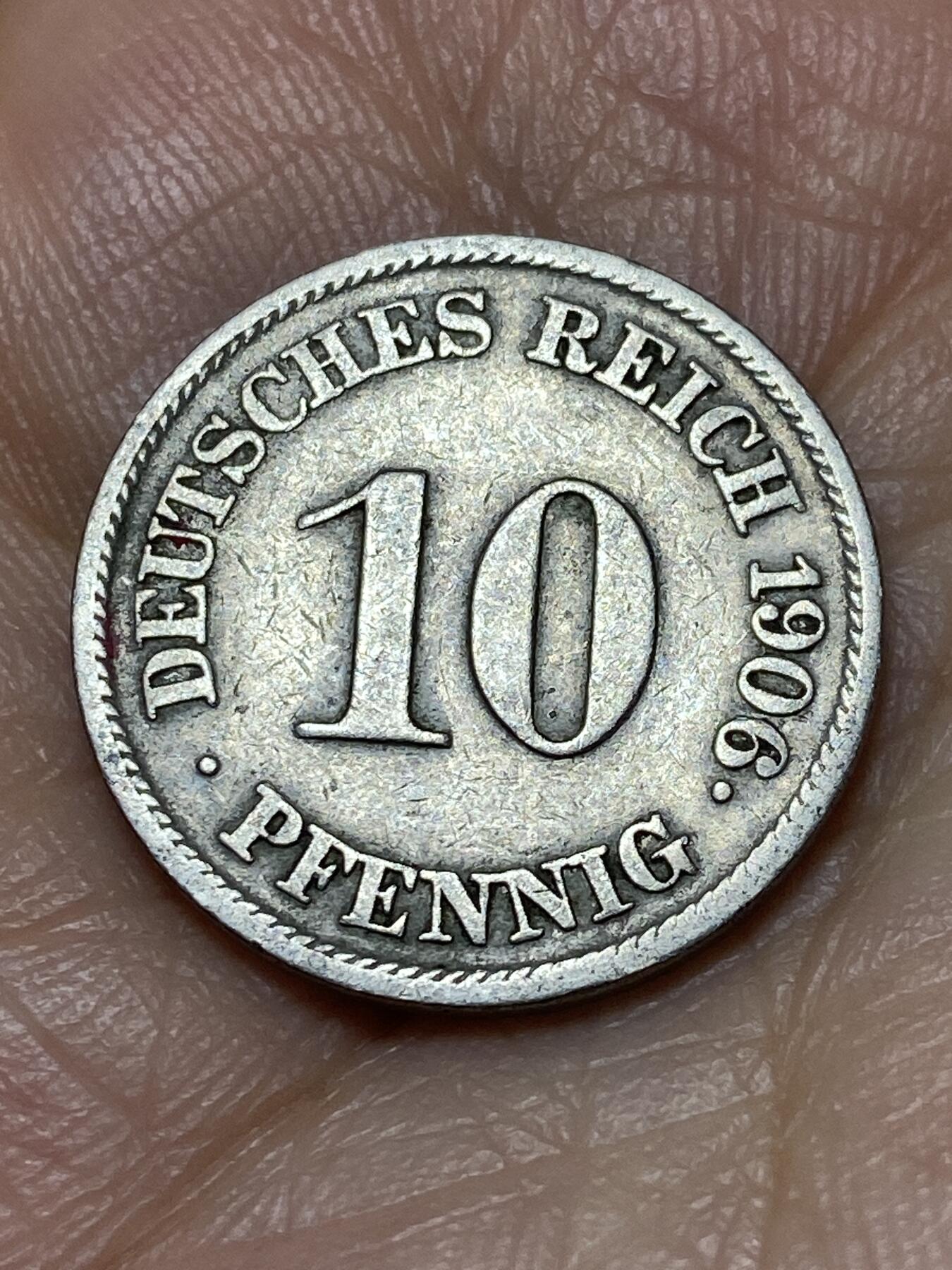 2026年第十九场(总第一百八十八场）外国好品散币场(免佣金) 少见年份厂标–德意志帝国1906年10芬尼(威廉二世时期，J标汉堡造)