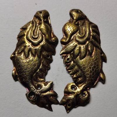 杂件专场98期 - 清代老银鎏金龙鱼一对