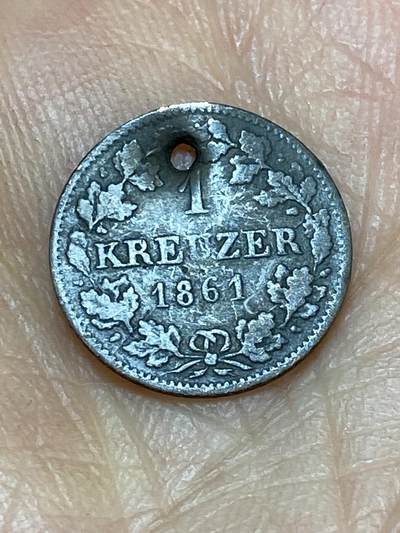 2026年第十九场(总第一百八十八场）外国好品散币场(免佣金) - 打孔–德意志邦国，黑森–达姆施塔特大公国1861年1克鲁泽银币(路德维希三世第二版，166低银)