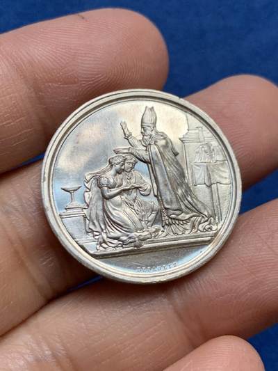 《竞宝斋》第465场 周日，周一，周二，3场连拍 （全场包邮）欢迎送拍 - 法国婚姻与爱情纪念银章，10.00g，27.4mm，手指边铭