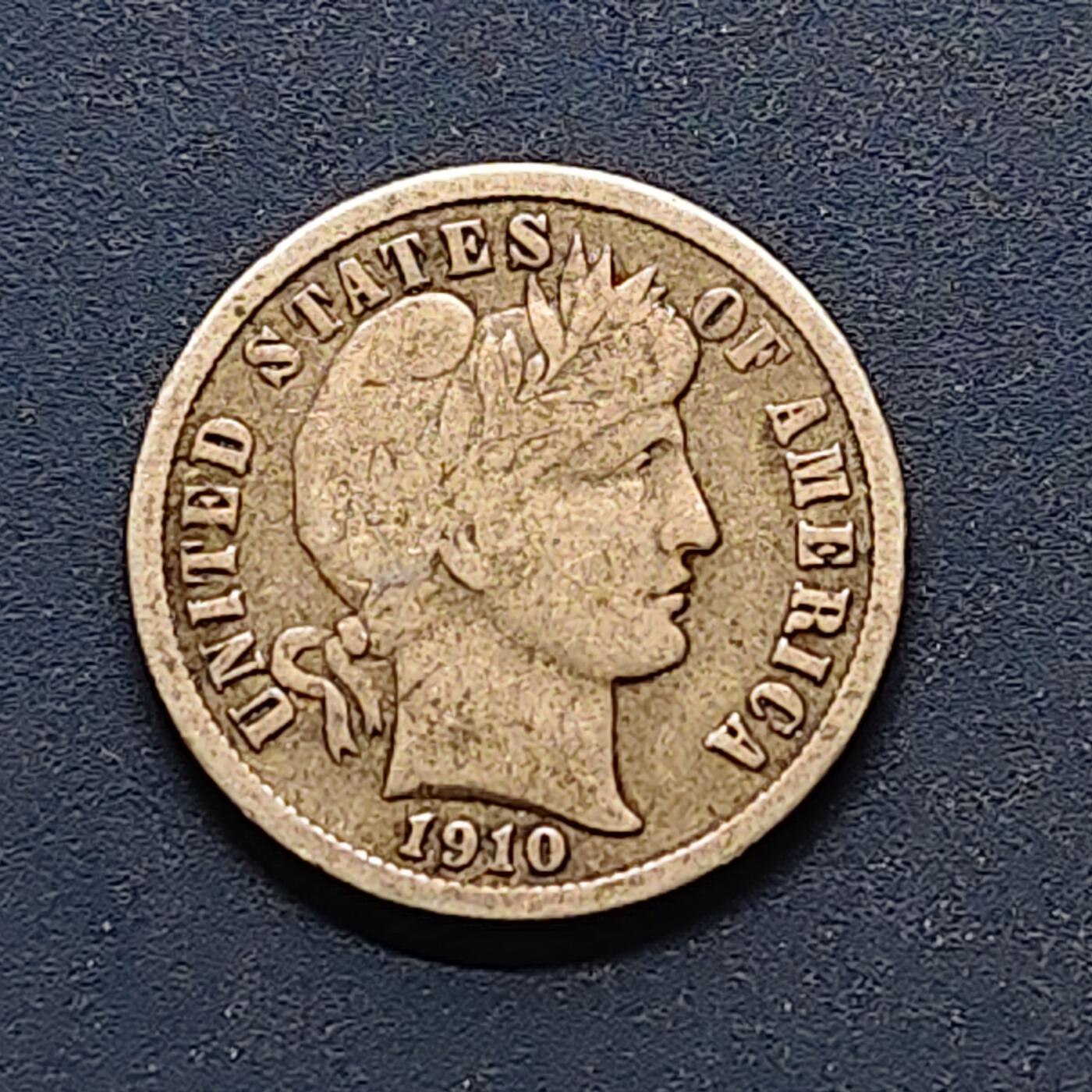 【全场包邮】纯粹捡漏拍500场-持续更新中 美国1910年女神10分银币【18毫米2.5克90%】