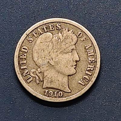 【全场包邮】纯粹捡漏拍500场-持续更新中 - 美国1910年女神10分银币【18毫米2.5克90%】