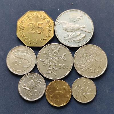 【全场包邮】纯粹捡漏拍500场-持续更新中 - 马耳他1975-1986年8枚套币-含1975年独年版25分八角币