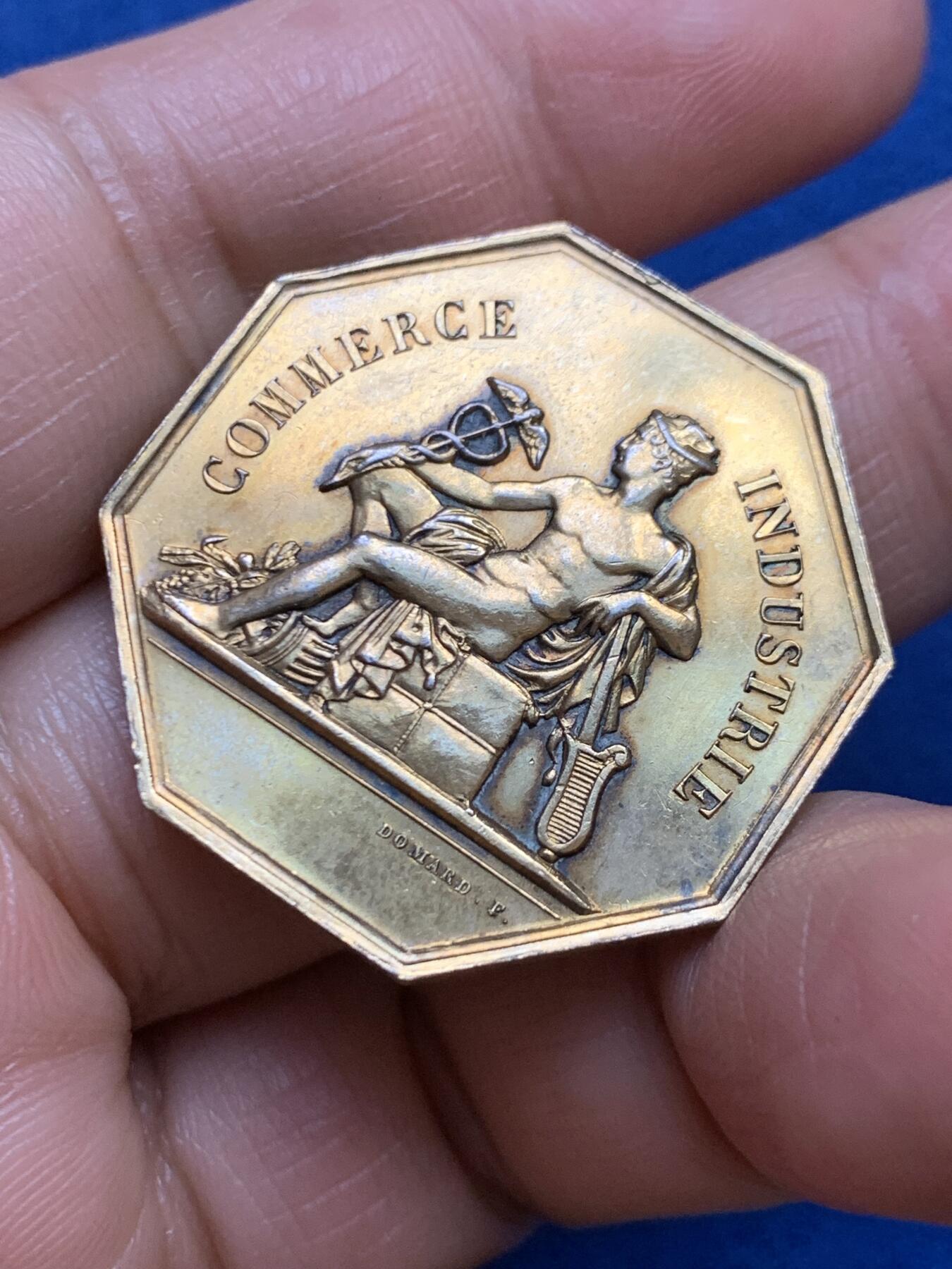 《竞宝斋》第465场 周日，周一，周二，3场连拍 （全场包邮）欢迎送拍 法国八角镀金银质代币，克莱蒙-费朗商会，11.65g，30.7mm，丰饶角1argent边铭