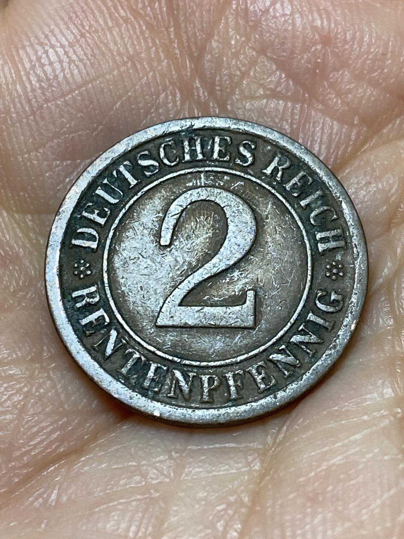 2026年第十九场(总第一百八十八场）外国好品散币场(免佣金) 德意志魏玛共和国1923年2芬尼(RENTEN–地产抵押马克A标，柏林造，首发年仅发行2年)