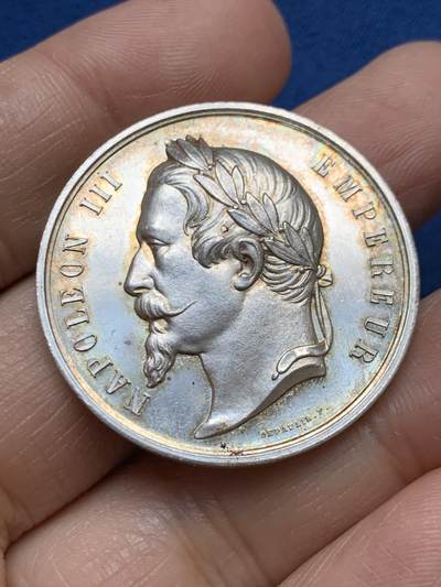 《竞宝斋》第465场 周日，周一，周二，3场连拍 （全场包邮）欢迎送拍 - 法国高中行政办公室银质代币，20.23g，34.8mm，蜜蜂边铭