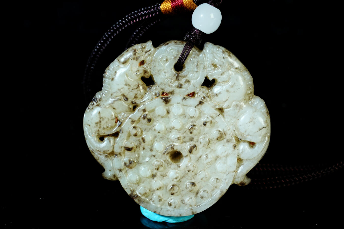 上海都达杂项专场十九（全场包邮） 和田古玉双龙护主挂件90-25