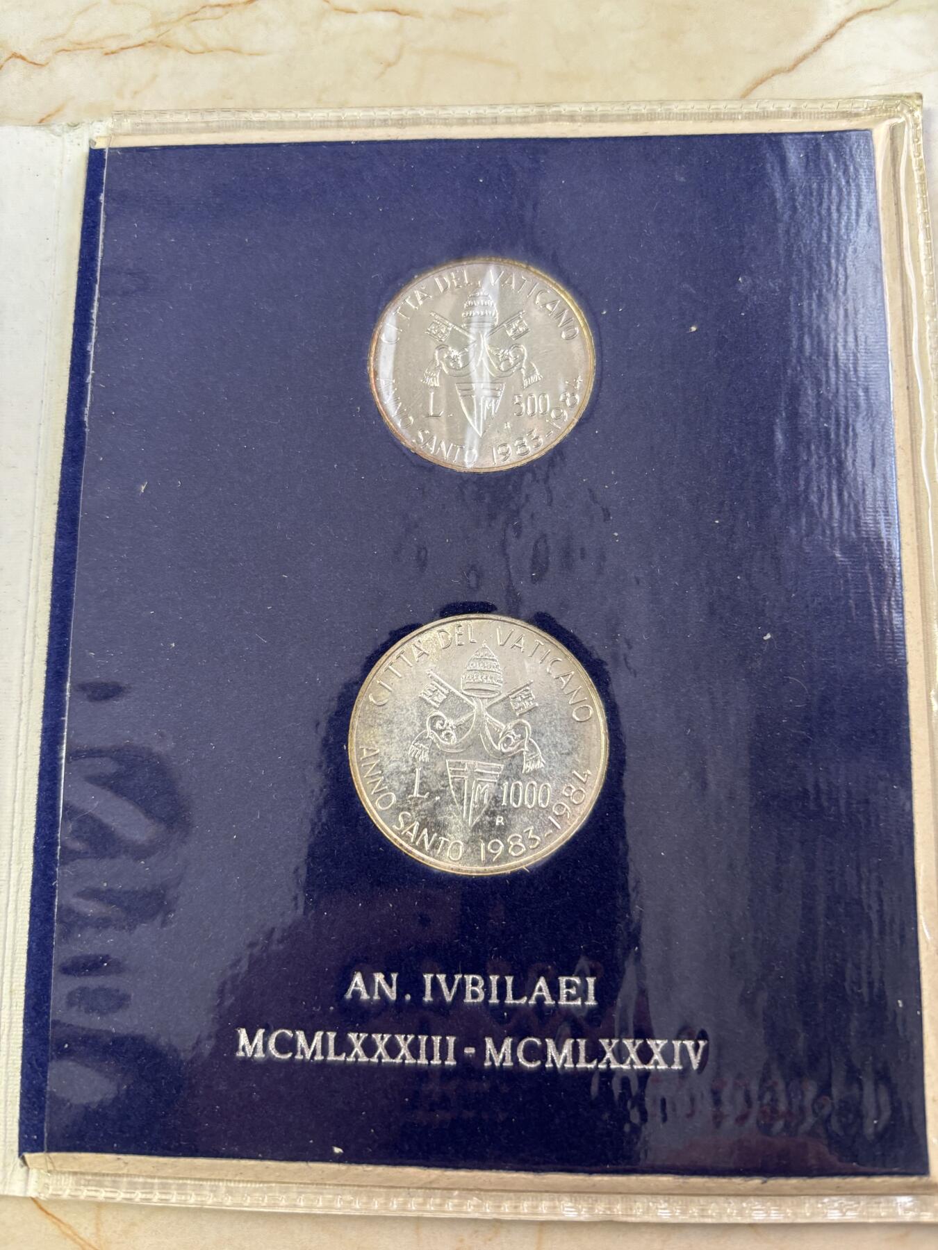 第190期拍卖 梵蒂冈1983-1984年500/1000里拉非流通银币 圣年 835银11/14.6克 套装