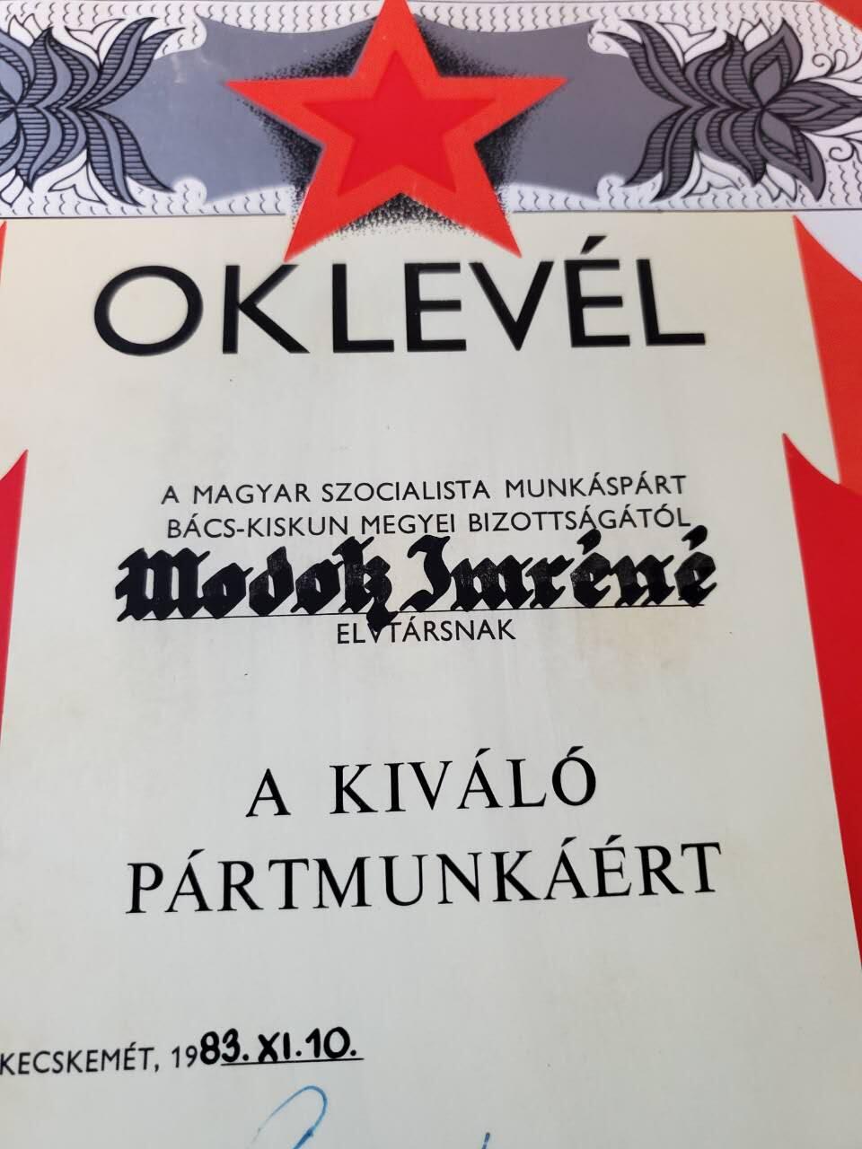 韵星假日军品类拍卖第三十九期暨默多克中校夫妇专场 -- Rimey Holidays Militaria Auction 39 & The Modoks Collection  匈牙利人民共和国默多克夫人1983劳动党党建表彰大证书