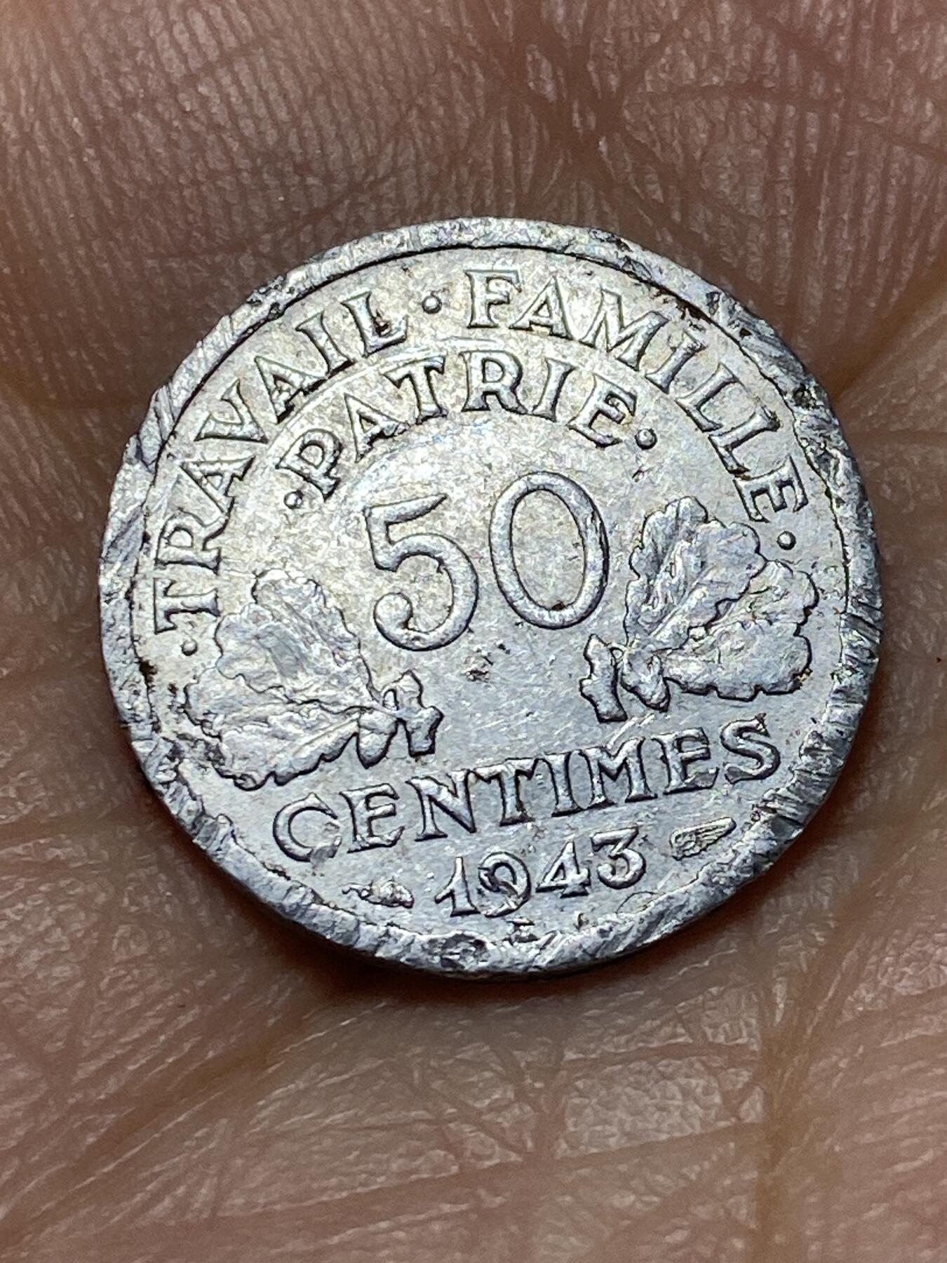 2026年第十九场(总第一百八十八场）外国好品散币场(免佣金) 法国1943年50生丁(维希傀儡政府时期)