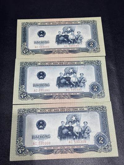 《外钞收藏家》第六百零八期（精选场）（本平台长期征集拍品、欢迎藏友们联系合作） - 越南中国代印版2盾 3张一起 全新 有的角不绝 1张有点拖墨 