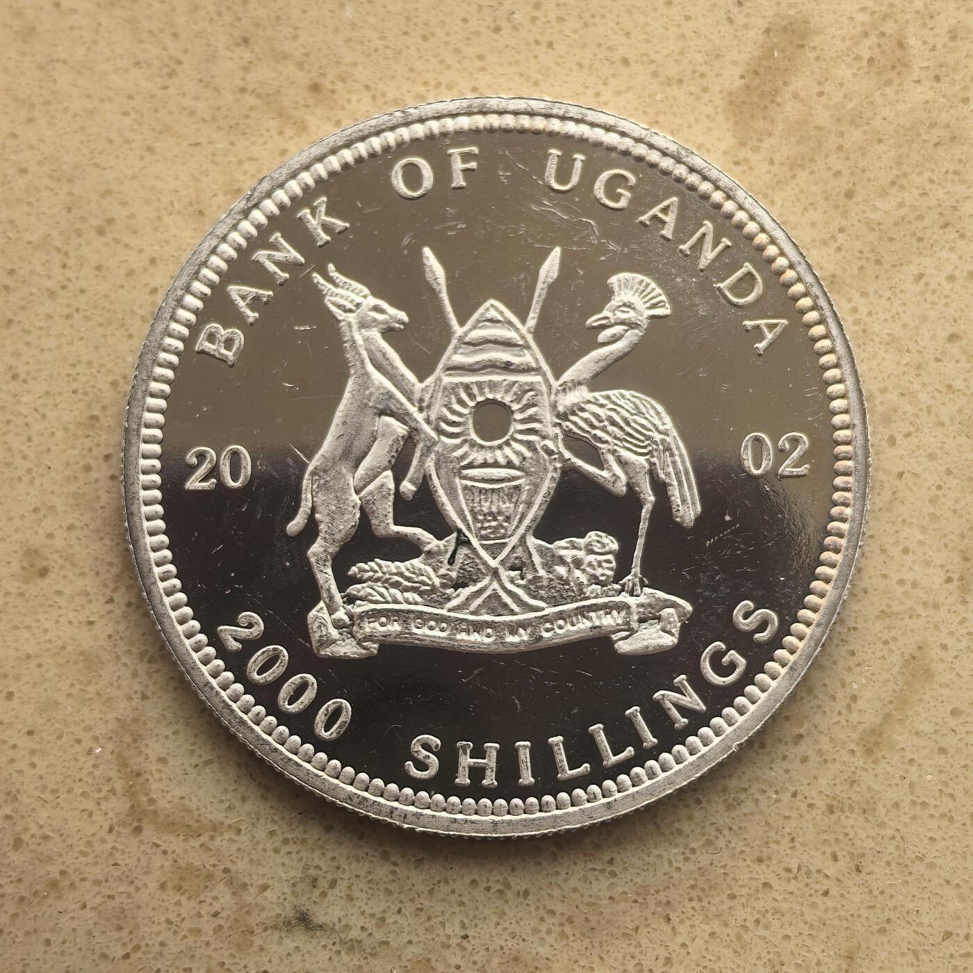 道一币馆币章第一百六十五场 乌干达2002年海洋生物保护2000先令银币  19.38g 999s