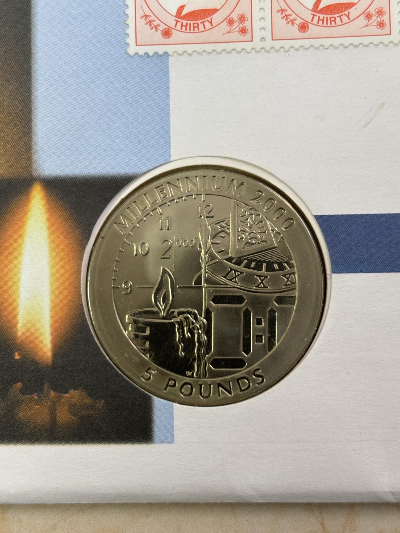 第190期拍卖 直布罗陀1999年5镑钛币 千禧年 10克钛 发行量：2万5千 首日封