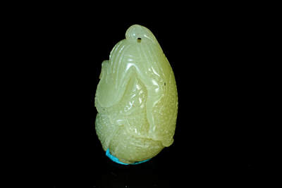 上海都达杂项专场四十七【全场包邮】  和田玉湖水绿精雕《百财》挂件