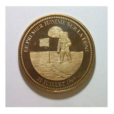 美国1969年 阿波罗11号+阿姆斯特朗登月 高浮雕精制大镀金章 月球一小步 人类一大步 40MM - 美国1969年 阿波罗11号+阿姆斯特朗登月 高浮雕精制大镀金章 月球一小步 人类一大步 40MM