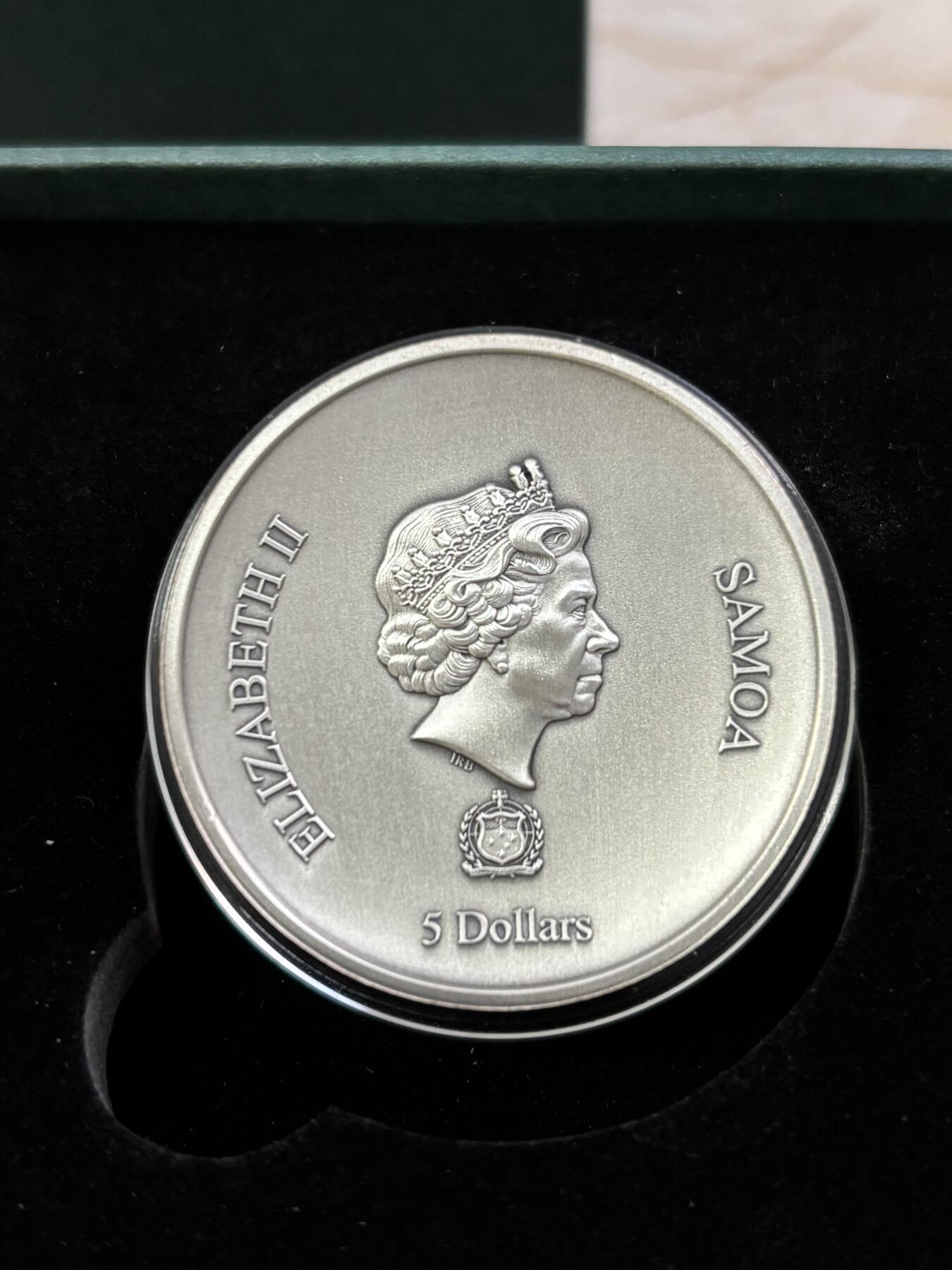 第190期拍卖 萨摩亚2020年5元仿古凹面银币 海吉雅-健康与卫生的女神，其名称是英语