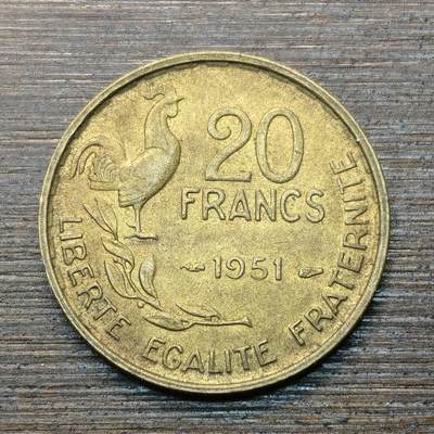【本场4.12号发货】★第145★散币专场 不寄存，30包邮。不满30元，支付5元运费。《接受代拍 代送NGC评级》 - 5【无寄存】法国 1951年 20法郎 高卢熊鸡