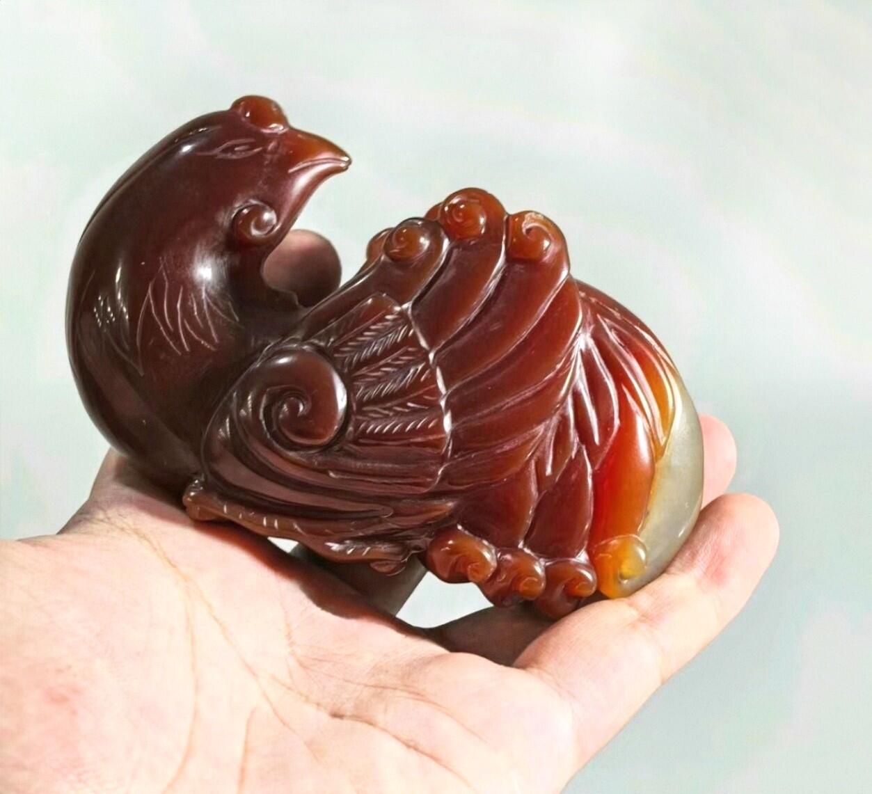 兰馨堂竹雕专场 民国创汇玛瑙雕凤凰卧凤摆件笔架  