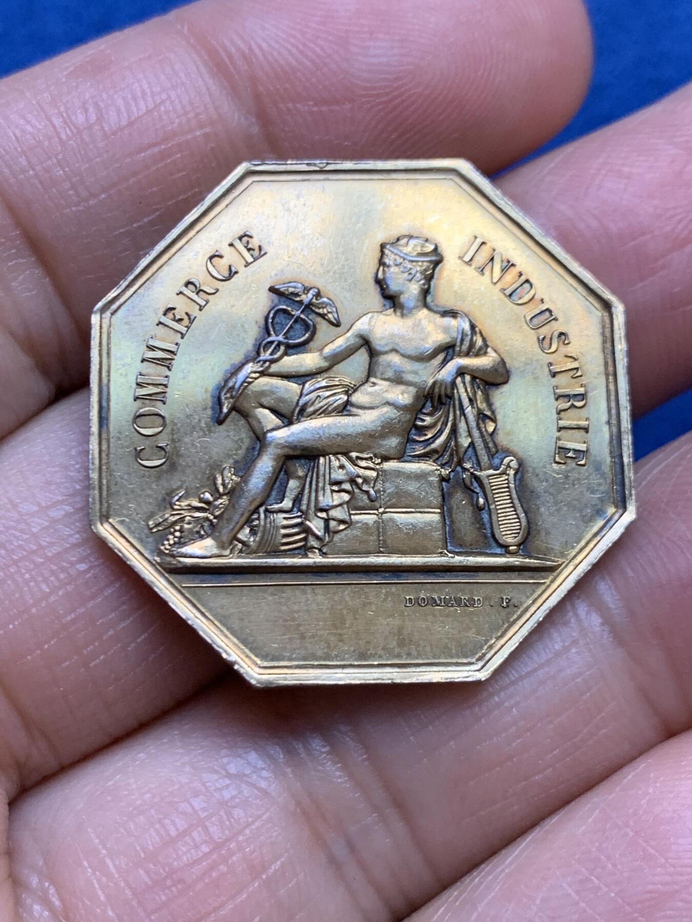 《竞宝斋》第465场 周日，周一，周二，3场连拍 （全场包邮）欢迎送拍 法国八角镀金银质代币，克莱蒙-费朗商会，11.65g，30.7mm，丰饶角1argent边铭