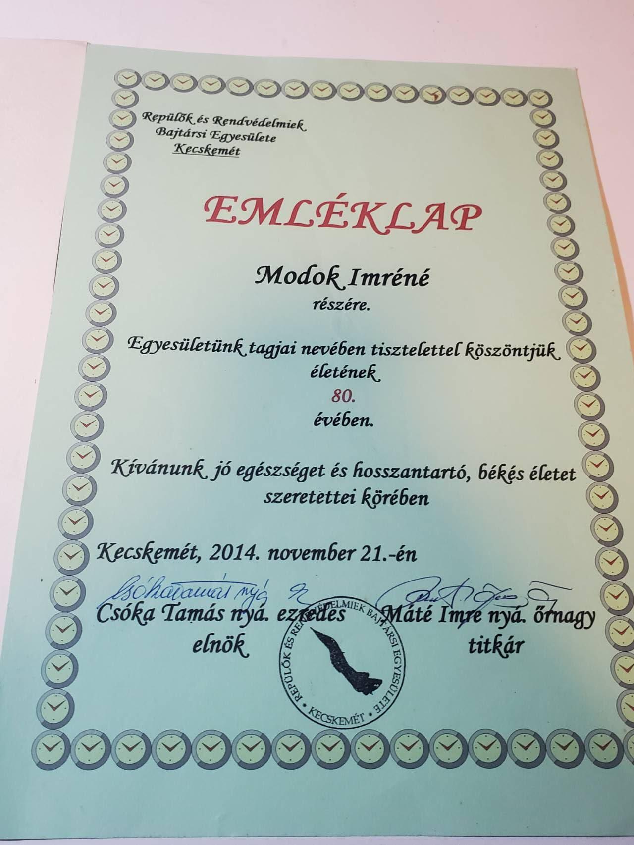 韵星假日军品类拍卖第三十九期暨默多克中校夫妇专场 -- Rimey Holidays Militaria Auction 39 & The Modoks Collection  匈牙利人民共和国祖国默多克夫人解放25年奖励纪念证书，匈牙利飞行员协会感谢状 （默多克夫人最后一张证书）