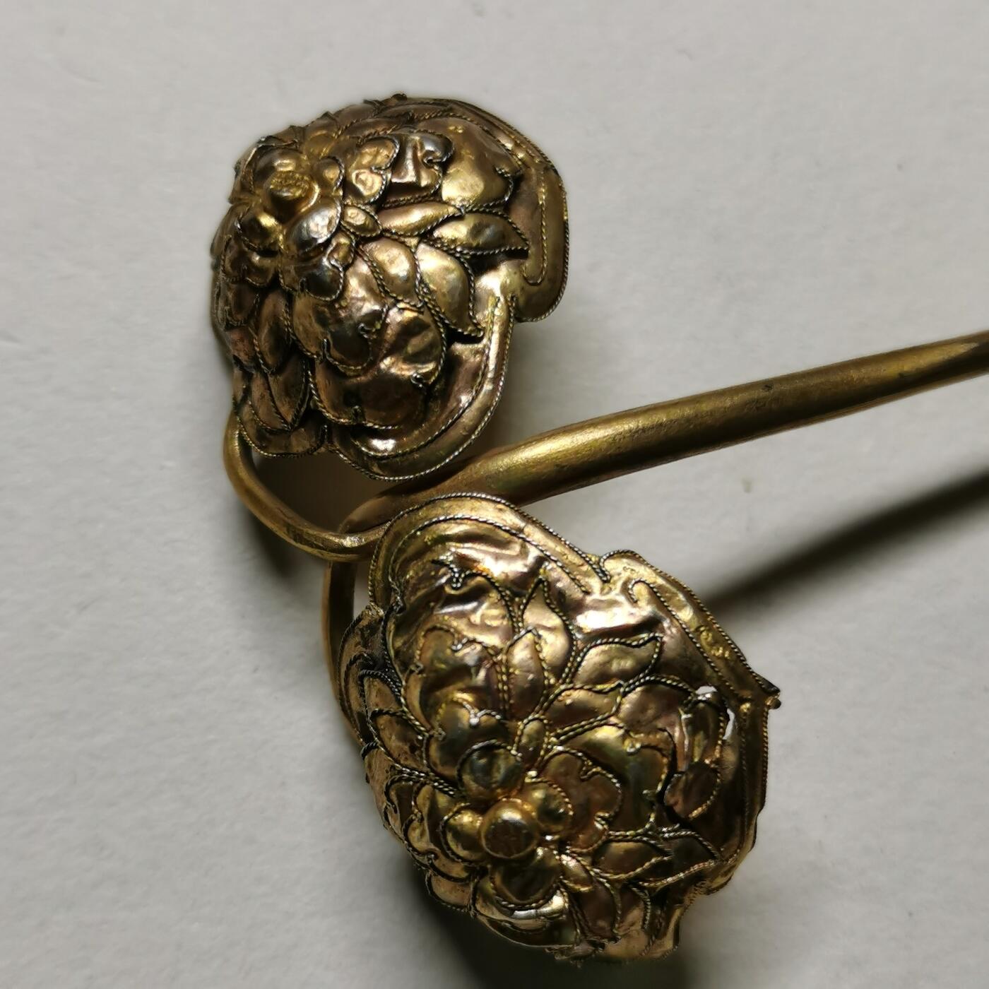 杂件专场98期 清代老银鎏金发簪，金水足