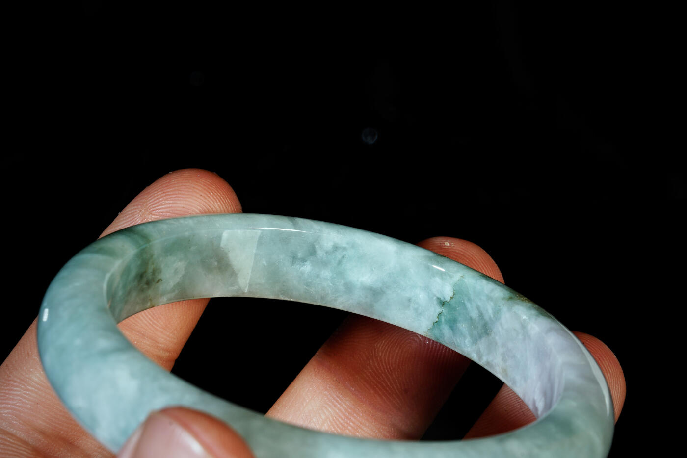 上海都达杂项专场二十一（全场包邮） 天然冰绿花翡翠（A货）贵妃手镯 附鉴定证书90-46