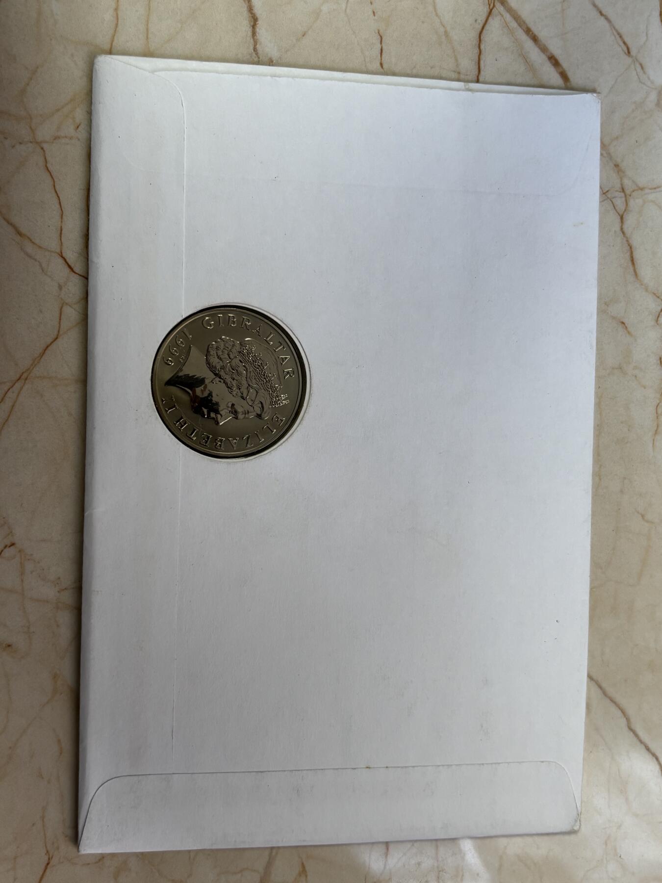 第190期拍卖 直布罗陀1999年5镑钛币 千禧年 10克钛 发行量：2万5千 首日封
