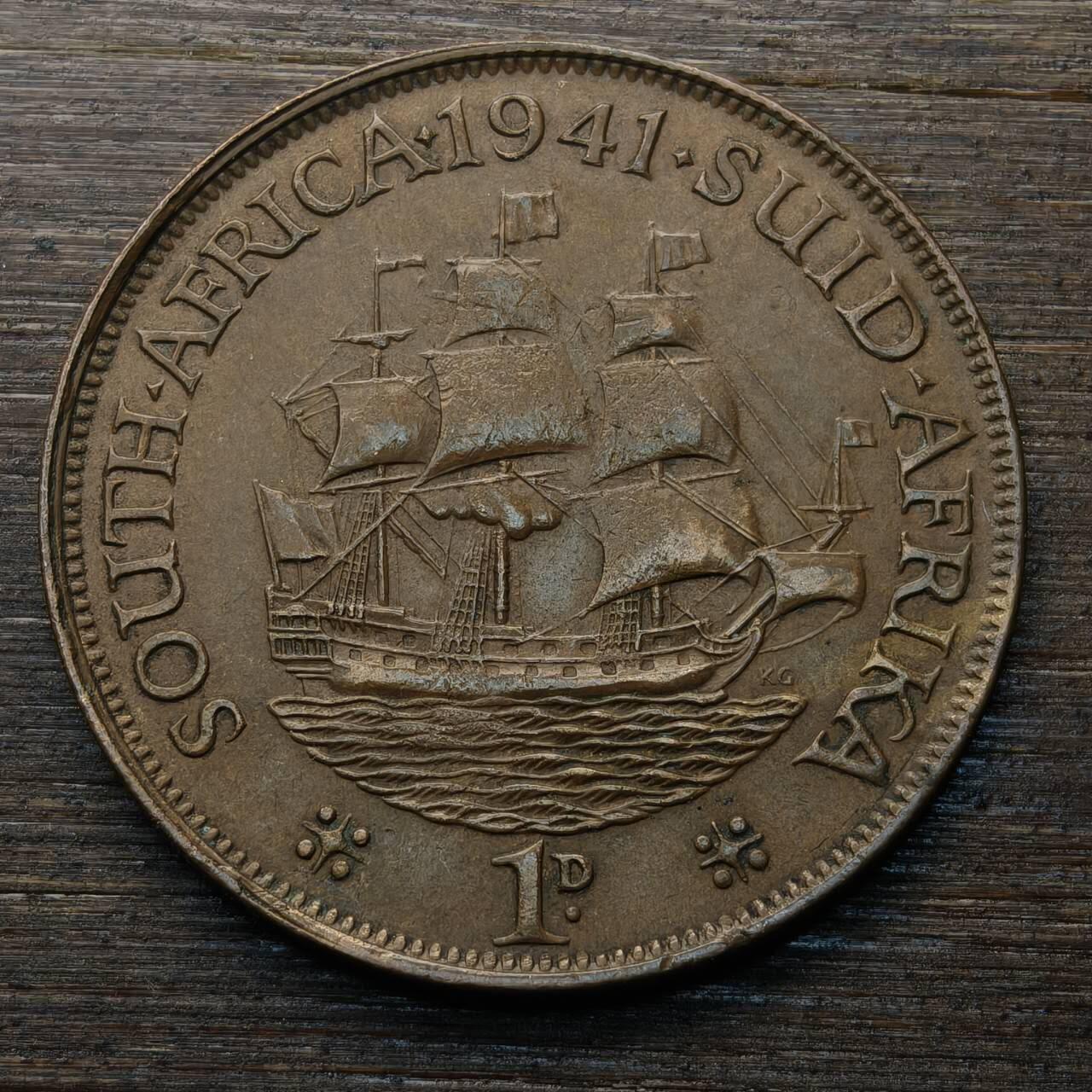 【本场4.12号发货】★第145★散币专场 不寄存，30包邮。不满30元，支付5元运费。《接受代拍 代送NGC评级》 55【无寄存】南非 1941年 乔治六世 1便士 铜币