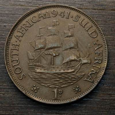 【本场4.12号发货】★第145★散币专场 不寄存，30包邮。不满30元，支付5元运费。《接受代拍 代送NGC评级》 - 55【无寄存】南非 1941年 乔治六世 1便士 铜币