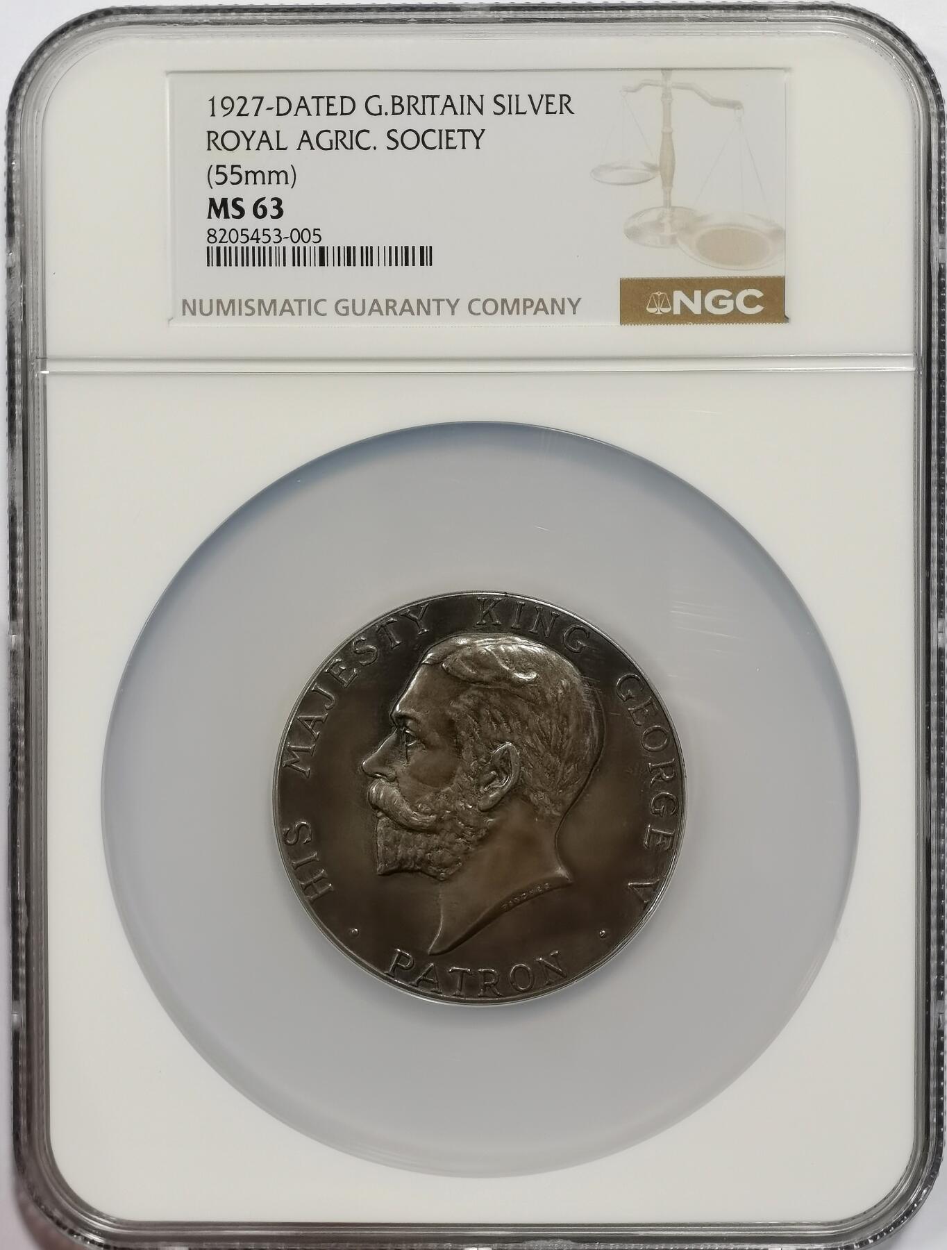 博洋堂“心向春光”2月精品大拍专场暨第160期（全场包邮） NGC MS63 唯一冠军！英国1927年皇家学院巨大银章，55mm尺寸，裸重97克，背面是极其精美的布列塔尼亚女神和学院风景刻画！