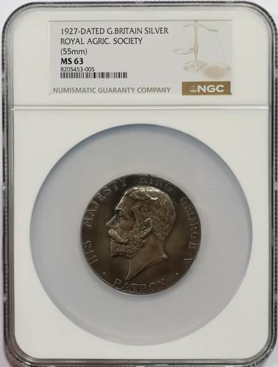 博洋堂“心向春光”2月精品大拍专场暨第160期（全场包邮） - NGC MS63 唯一冠军！英国1927年皇家学院巨大银章，55mm尺寸，裸重97克，背面是极其精美的布列塔尼亚女神和学院风景刻画！