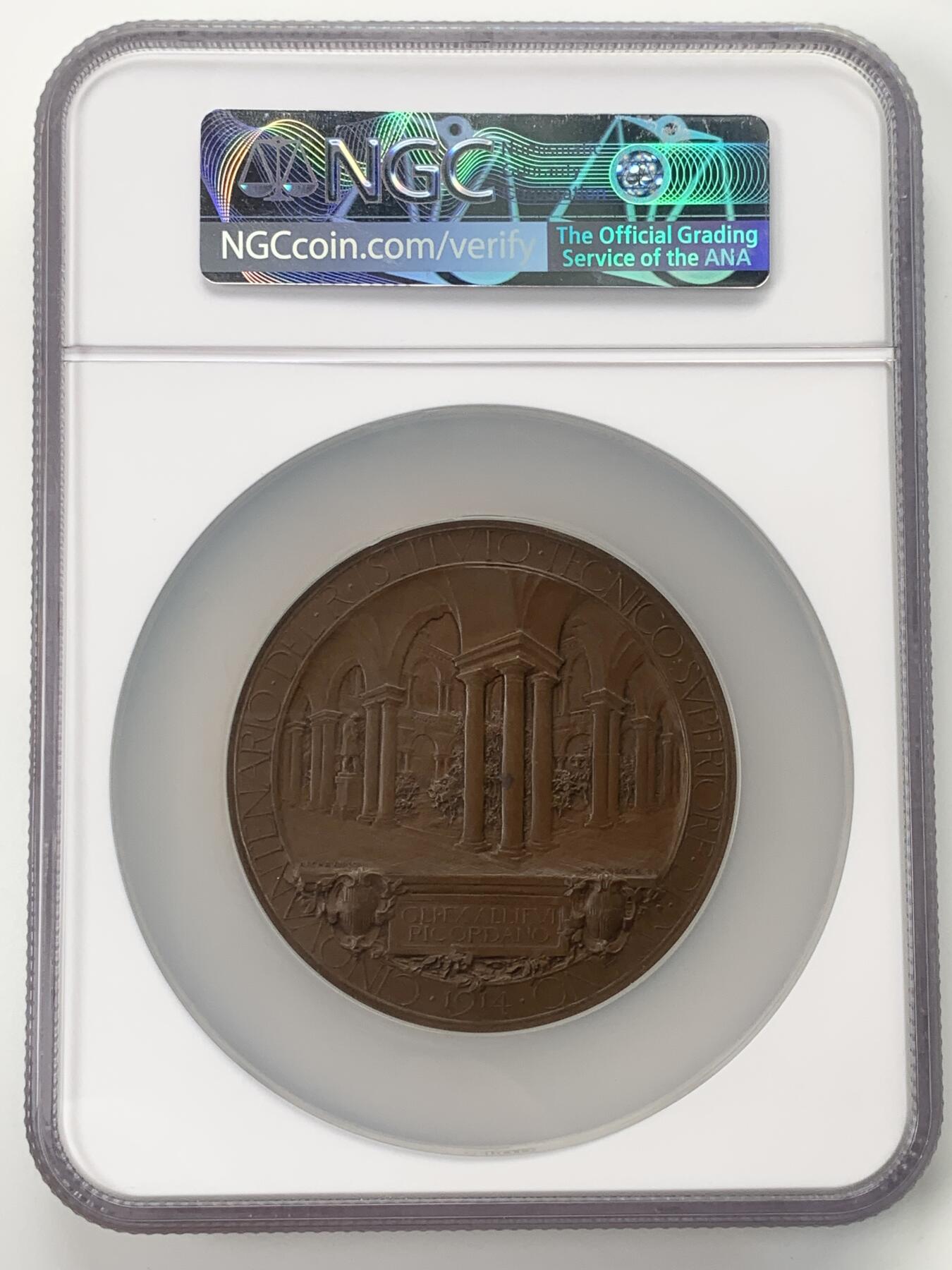 掌中浮雕-藏着的欧洲第052场 NGC MS64 : 1914年意大利皇家高等技术学院成立五十周年庆 ，70mm，意大利Johnson目录#370