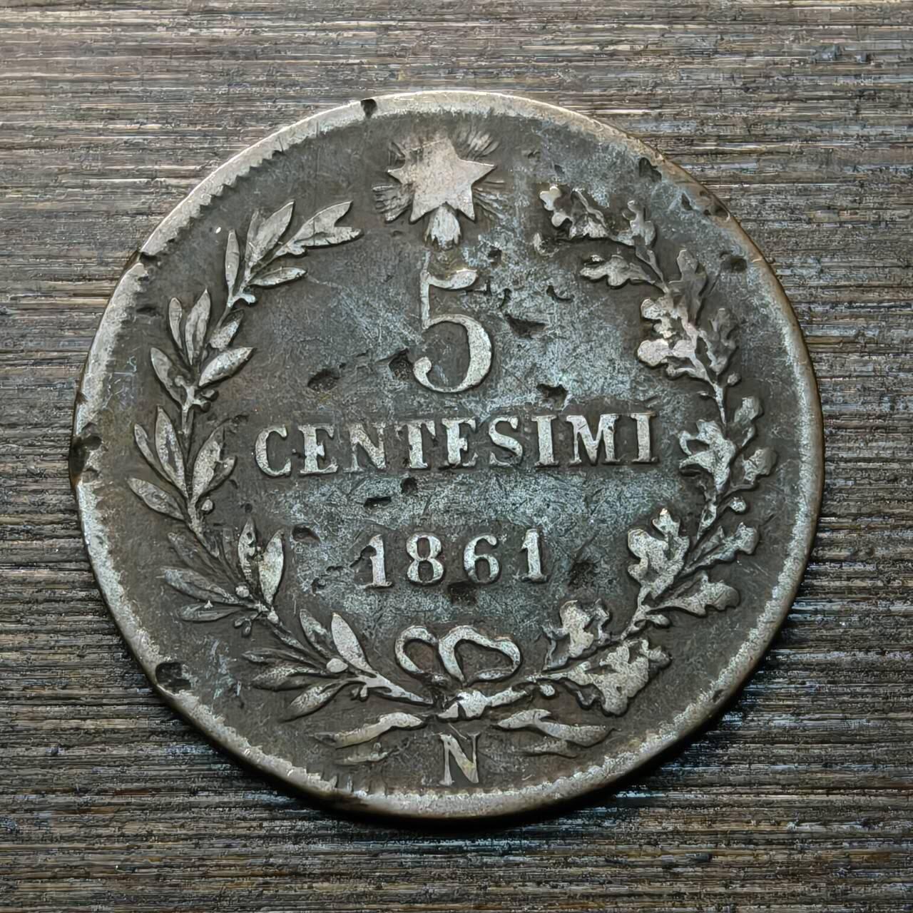 【本场4.12号发货】★第145★散币专场 不寄存，30包邮。不满30元，支付5元运费。《接受代拍 代送NGC评级》 14【无寄存】意大利 1861年 5分 铜币