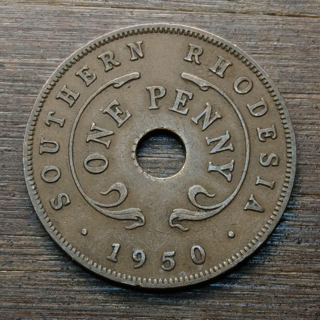 【本场4.12号发货】★第145★散币专场 不寄存，30包邮。不满30元，支付5元运费。《接受代拍 代送NGC评级》 57【无寄存】英属南罗德西亚 1950年 1便士 铜币 乔治六世