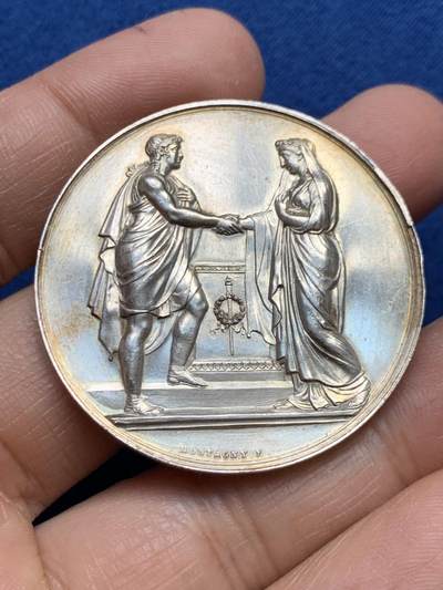 《竞宝斋》第465场 周日，周一，周二，3场连拍 （全场包邮）欢迎送拍 - 法国婚姻与爱情纪念银章，31.65g，41.2mm，蜜蜂边铭