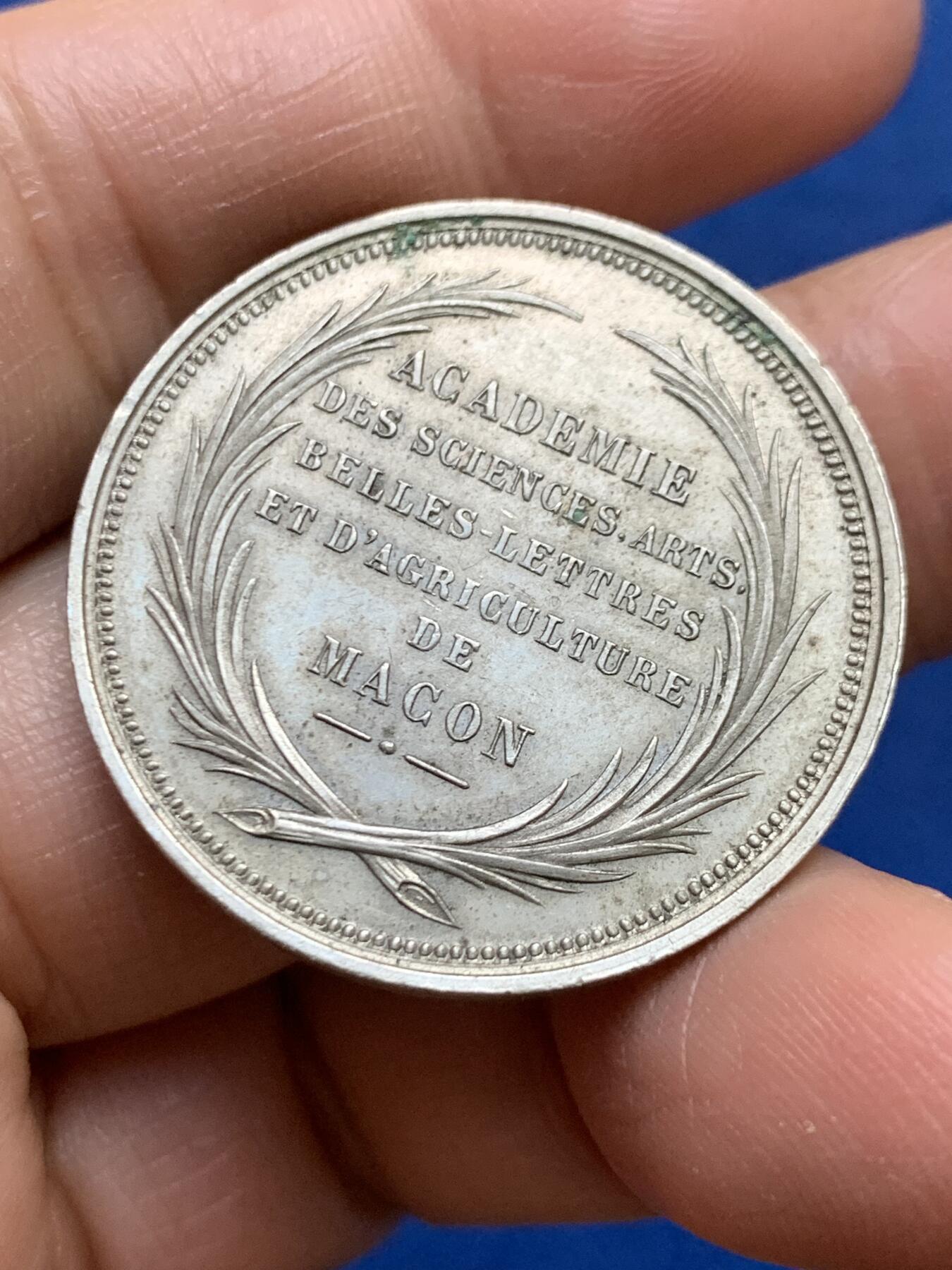 《竞宝斋》第465场 周日，周一，周二，3场连拍 （全场包邮）欢迎送拍 法国梅孔艺术学院代币，WM材质，13.05g，32.4mm，无边铭