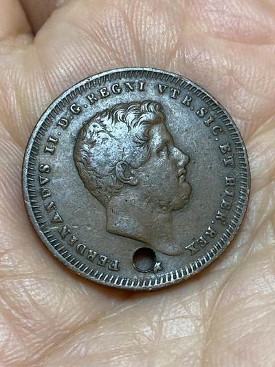 2026年第十九场(总第一百八十八场）外国好品散币场(免佣金) - 稀少打孔好品–两西西里王国1842年2托内西(费迪南多二世时期)