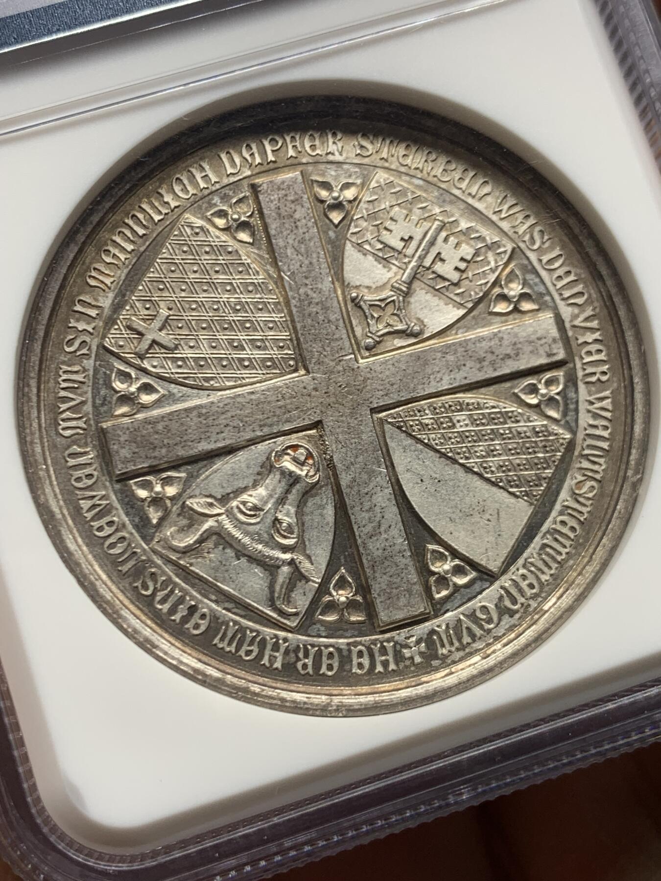 《竞宝斋》第465场 周日，周一，周二，3场连拍 （全场包邮）欢迎送拍 NGC MS63 瑞士1886年森帕赫战役胜利500周年纪念银章 加厚盒