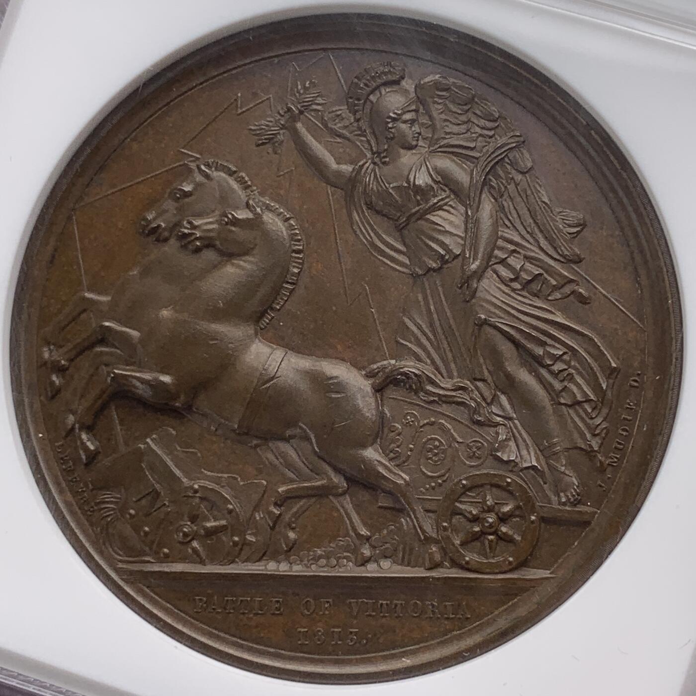 掌中浮雕-藏着的欧洲第052场 NGC MS64 : 1813年英国维多利亚战役纪念铜章，41mm，图案精美