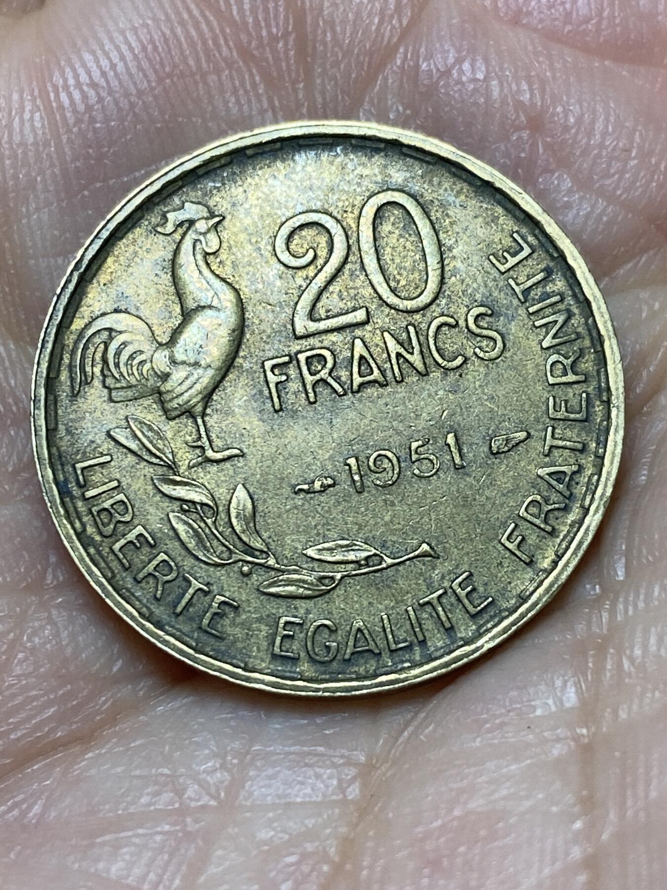 2026年第十九场(总第一百八十八场）外国好品散币场(免佣金) 法兰西第四共和国1951年20法郎