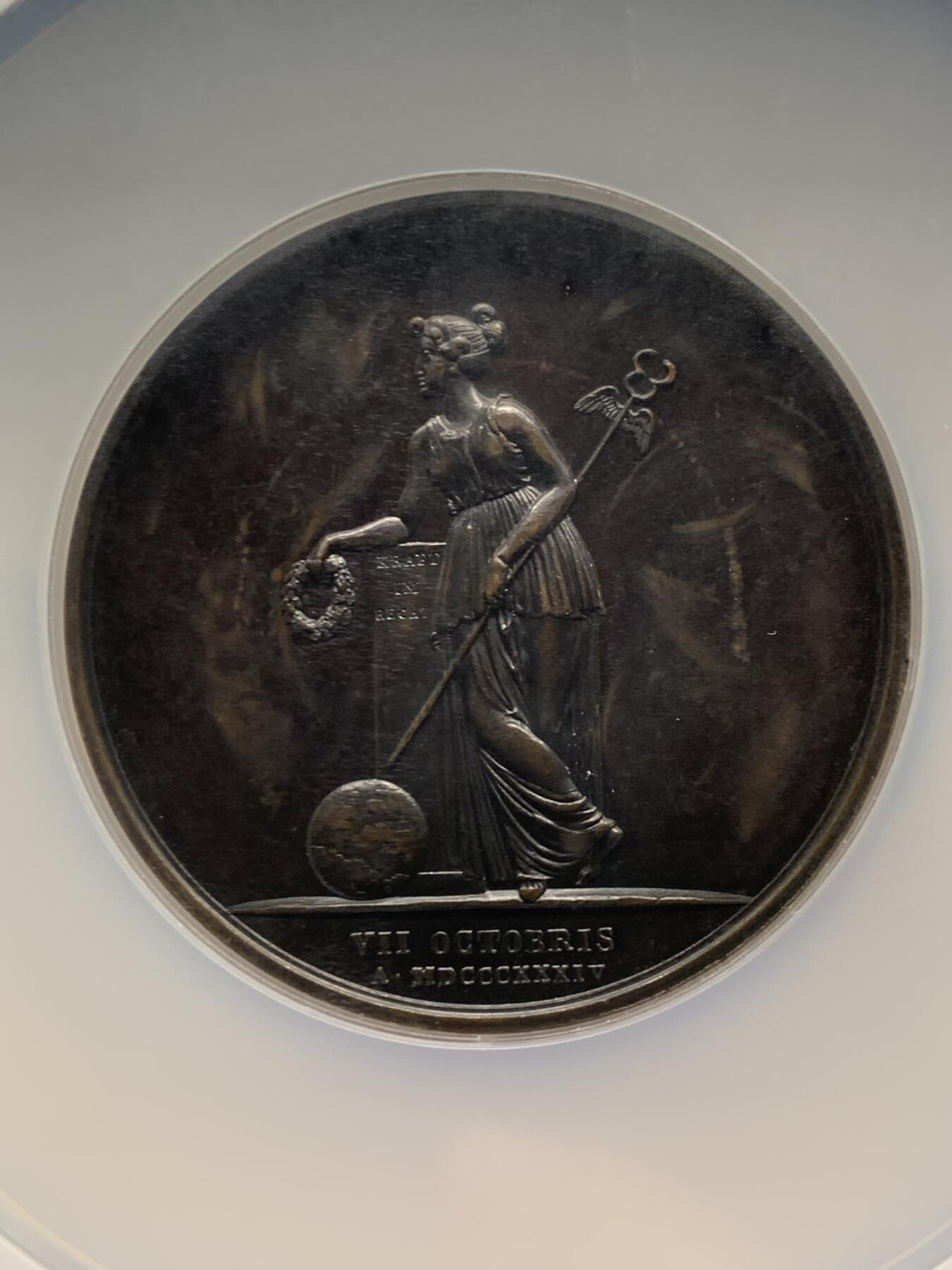 《竞宝斋》第465场 周日，周一，周二，3场连拍 （全场包邮）欢迎送拍 NGC AU58BN 奥地利克莱门斯·冯·梅特涅部长25周年纪念铜章，加大加厚盒。