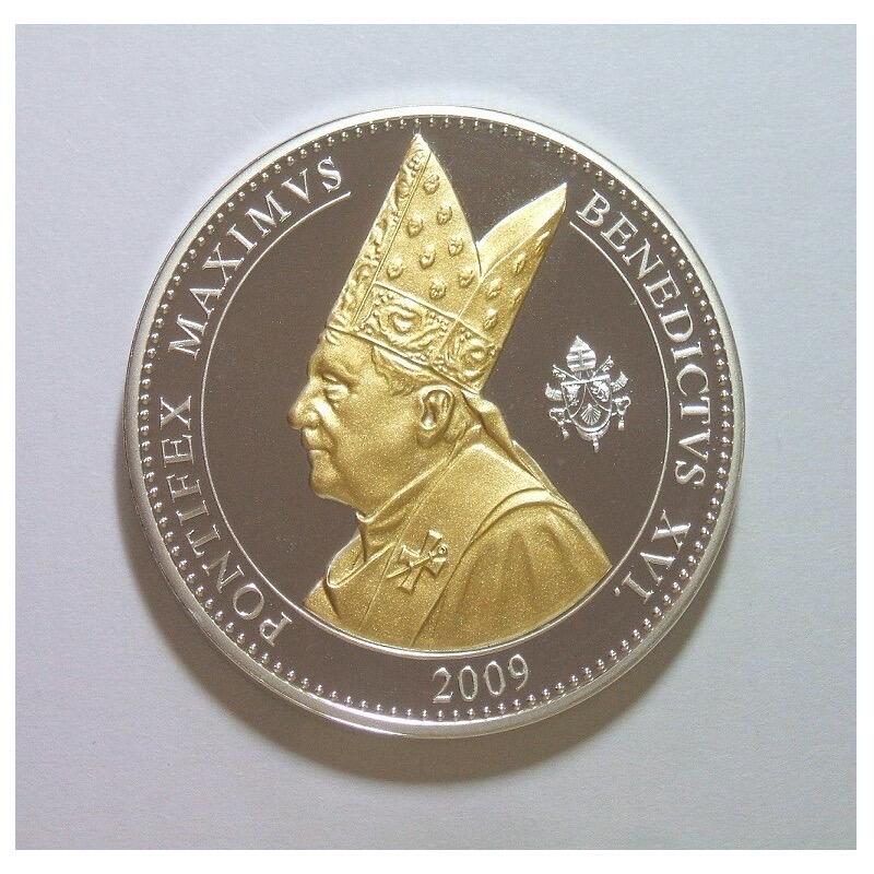 德国2009年教皇本笃十六世+鹰徽州徽高浮雕精制大镀金镀银章 40MM