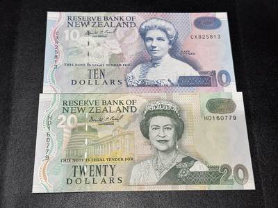 《外钞收藏家》第六百零八期（精选场）（本平台长期征集拍品、欢迎藏友们联系合作） - 新西兰纸币版10和20元 2张一起 全新UNC