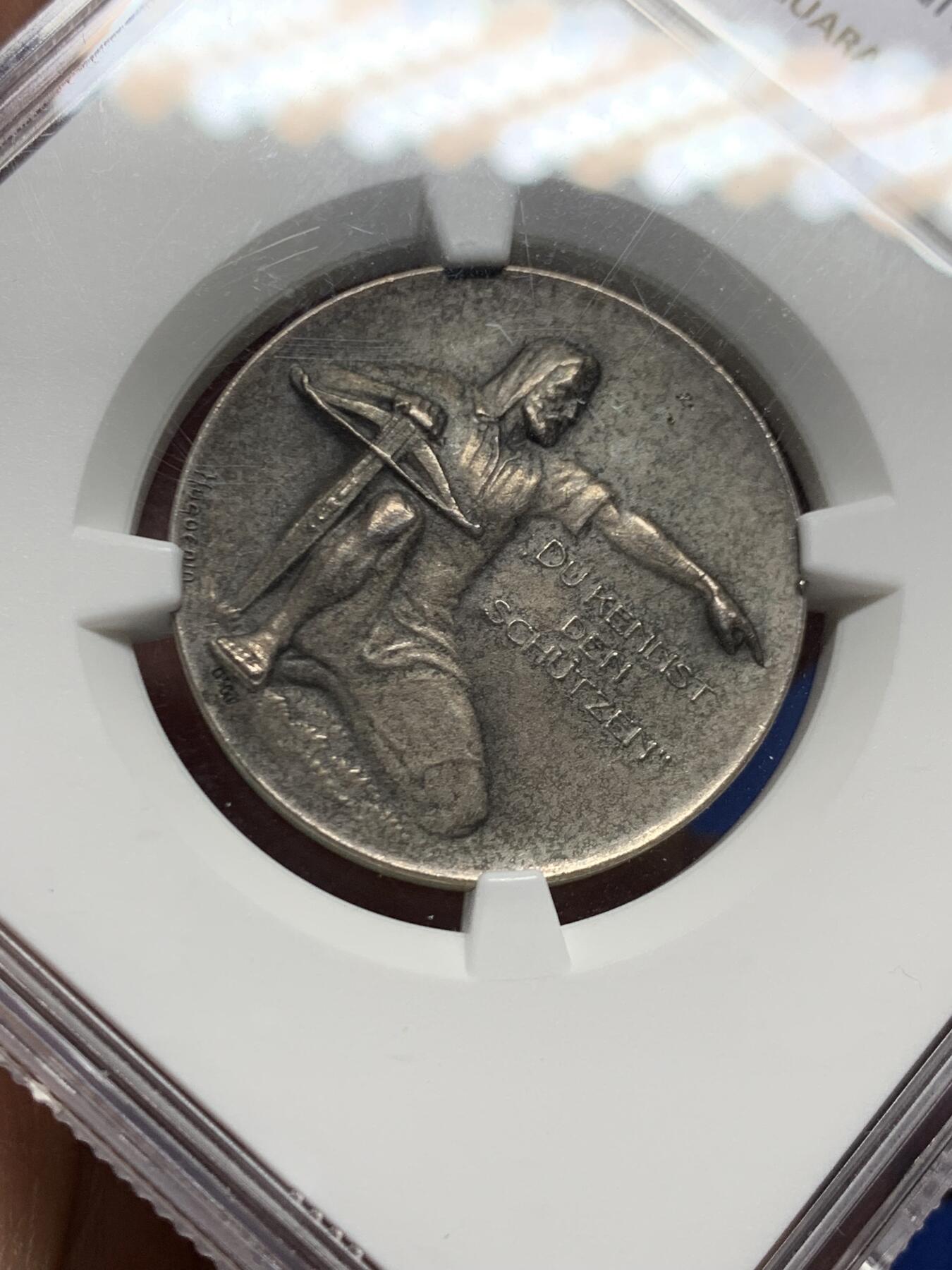 《竞宝斋》第465场 周日，周一，周二，3场连拍 （全场包邮）欢迎送拍 NGC MS64 瑞士1924年阿尔高州阿劳射击节银章 磨砂质感 鹰徽细腻 整体包浆搭配图案映衬出十足朦胧感