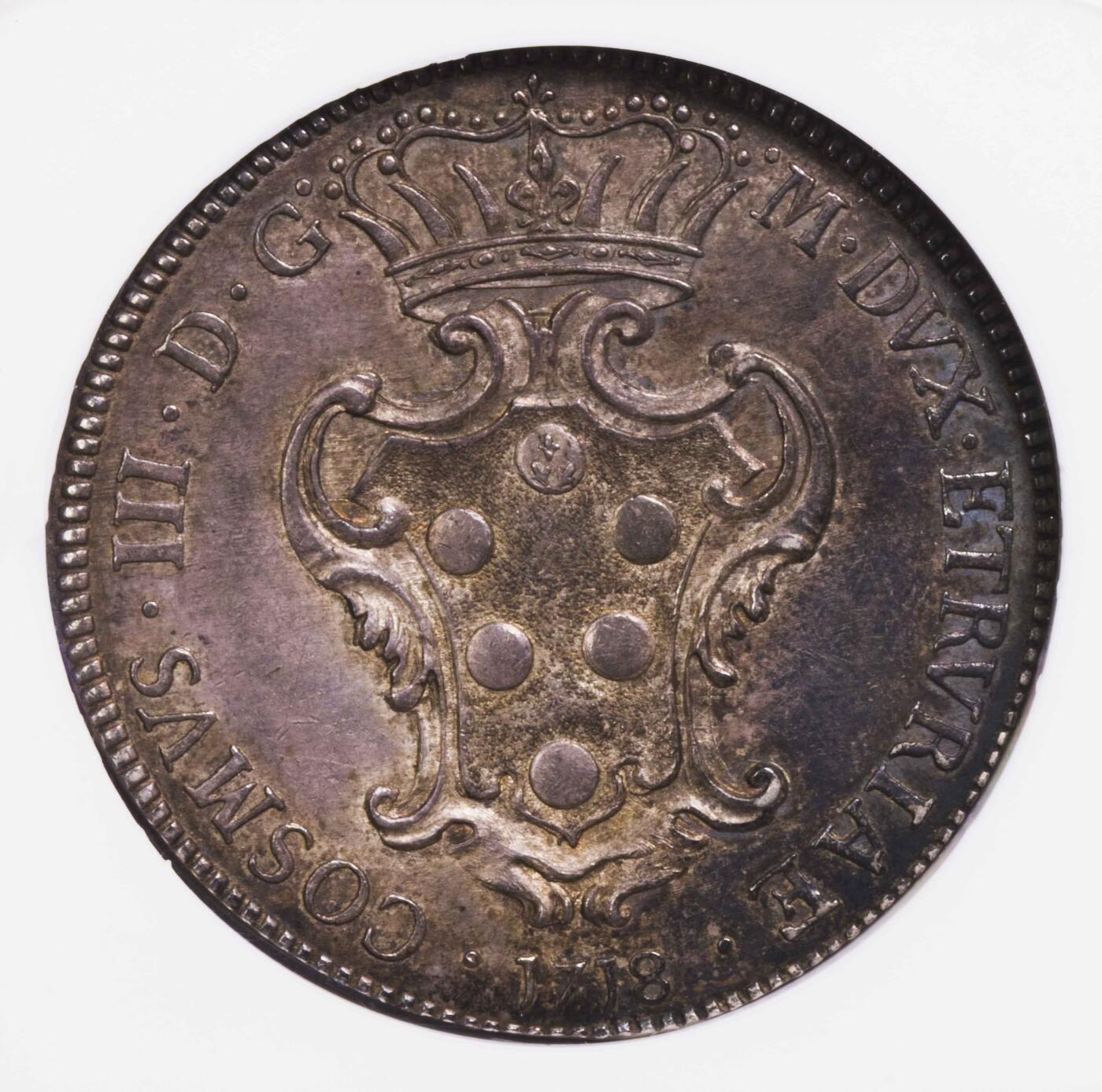 NGC-MS63 1718意大利利沃美第奇家族野玫瑰大银币 冠军分