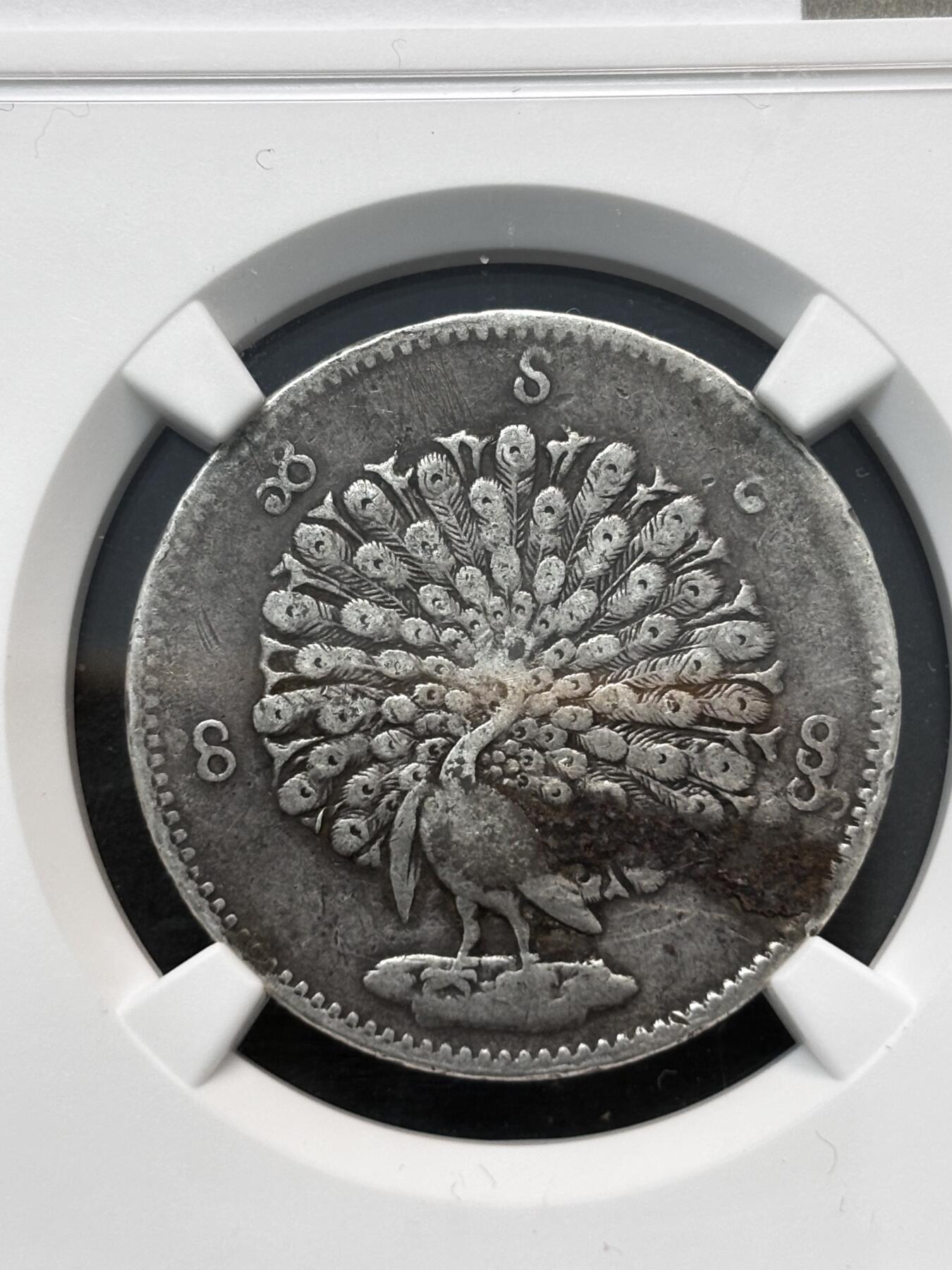 【金马踏春，泉马奔腾】2026 年新年贺岁场，（定于年初五接财神截拍）祝各位老板马到成功，马上有钱，愿岁岁平安喜乐顺遂 1852 年缅甸王朝孔雀银币 NGC 评级 VF D