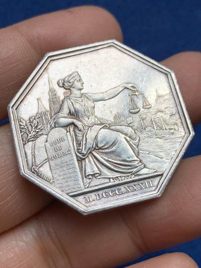 《竞宝斋》第465场 周日，周一，周二，3场连拍 （全场包邮）欢迎送拍 - 法国八角银章，鲁昂商业法庭，19.5g，35.9mm，油灯边铭