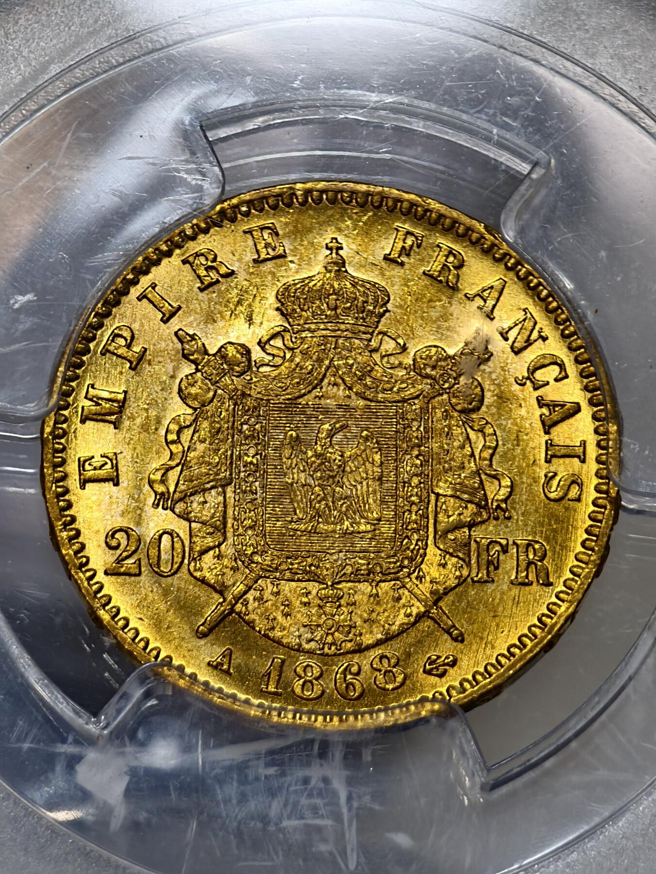 PCGS-MS64法国1868年拿破仑三世皇帝版20法郎金币