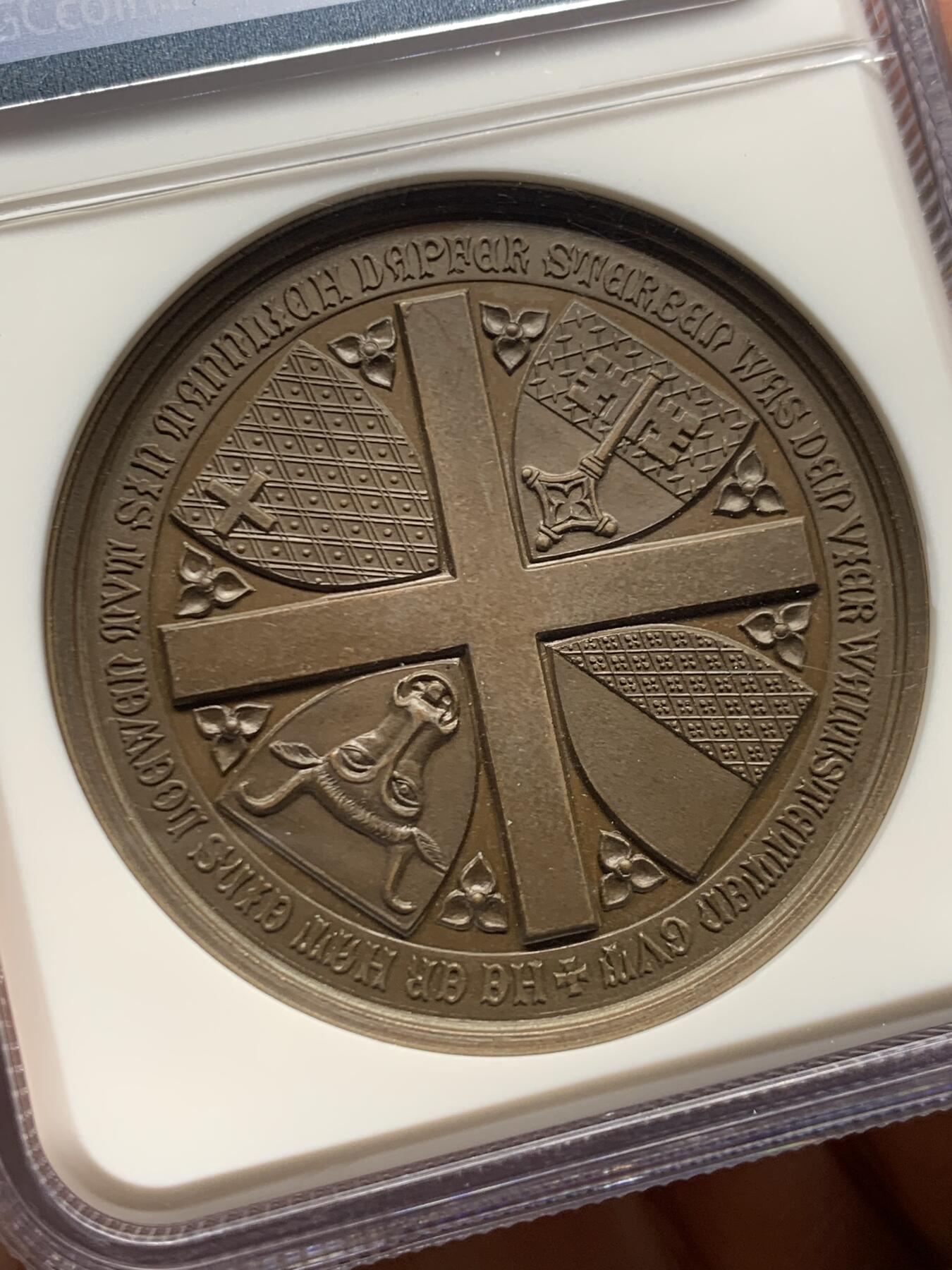 《竞宝斋》第465场 周日，周一，周二，3场连拍 （全场包邮）欢迎送拍 NGC MS64BN 瑞士1886年森帕赫战役胜利500周年纪念铜章 盒子加厚